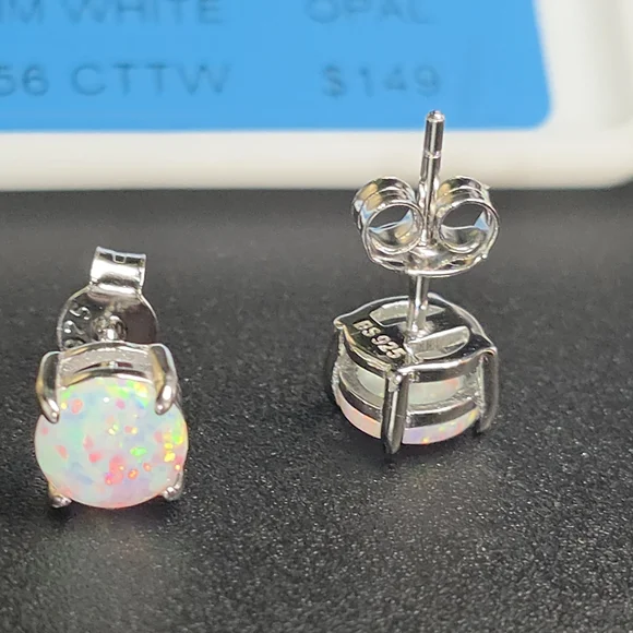 ✨ Sterling Silver 6mm White Opal Stud Earrings – 1.56 CTTW ✨ - Picture 3 of 5